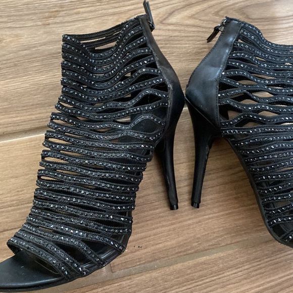 Zigisoho- Black sparkle rhinestone lattice heels- Womens size 8.5 - Picture 2 of 12